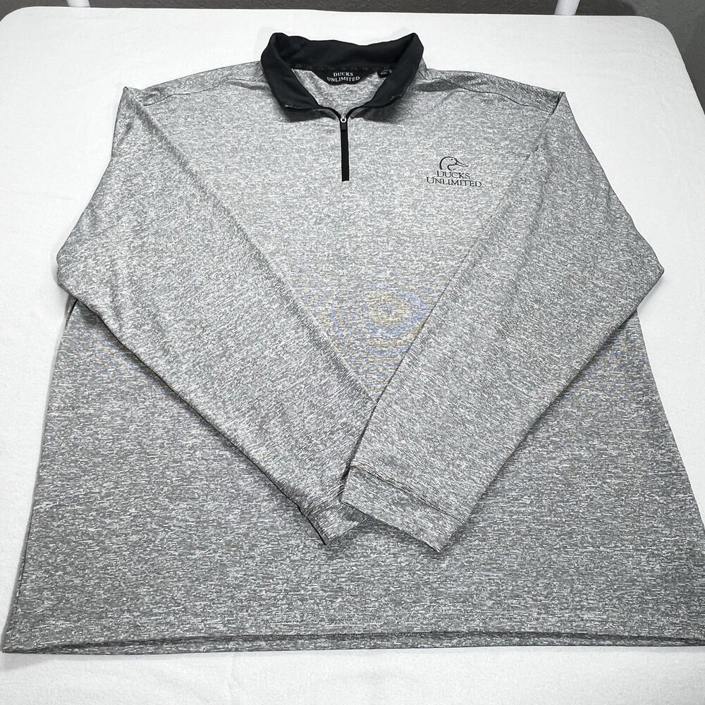 Ducks Unlimited 1/4 Zip Pullover Men’s 2XL Gray Performance Stretch Hunting
